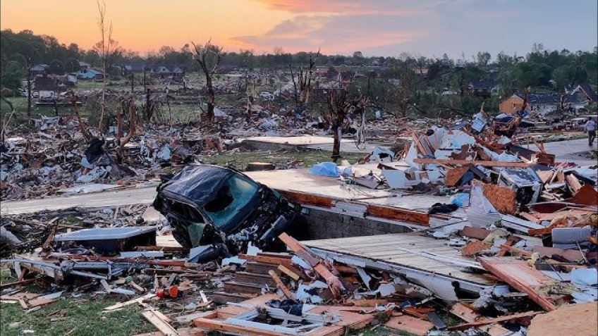 First light of tornado damage in KY
